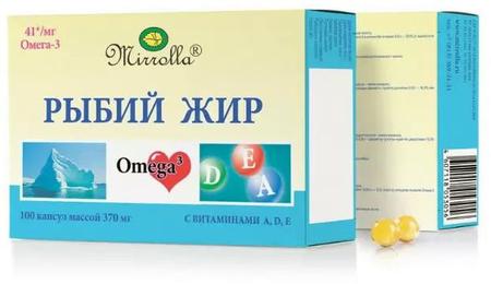 Фото Рыбий жир Мирролла с витаминами А, Д, Е, капсулы 0.37 г, 100 шт.