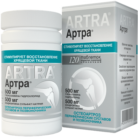 Фото Артра, таблетки покрыт. плен. об. 500 мг+500 мг, 120 шт.