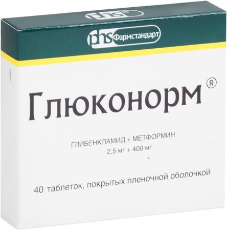 Фото Глюконорм, таблетки покрыт. плен. об. 2.5 мг+400 мг, 40 шт.