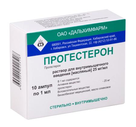 Фото Прогестерон, раствор для в/м введения 25 мг/мл, ампулы 1 мл, 10 шт.