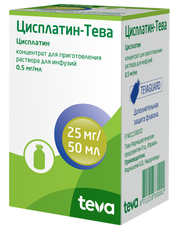 Фото Цисплатин-Тева, концентрат д/приг раствора 0.5 мг/мл, 50 мл