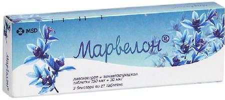 Фото Марвелон, таблетки 150 мкг+30 мкг, 63 шт.
