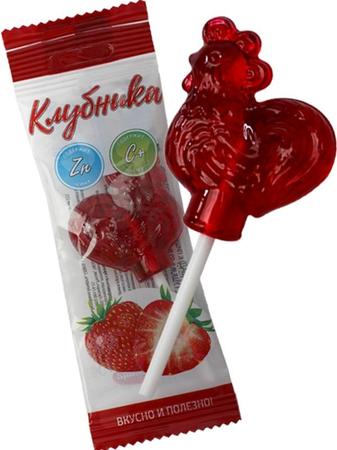 Фото Карамель «Петушок» на палочке (клубника с цинком и витамином С), 17 г