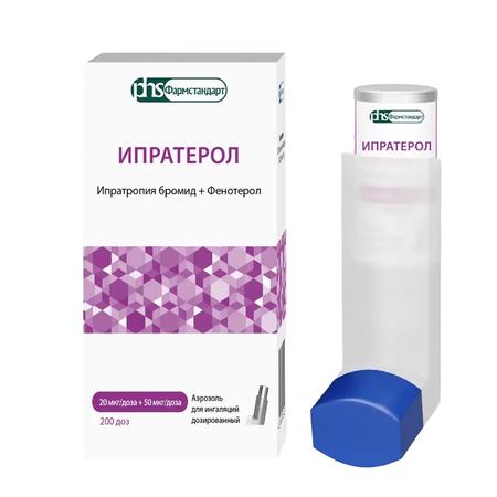 Фото Ипратерол, аэрозоль для ингаляций дозированный, 20 мкг/доза+50 мкг/доза, баллон 200 доз