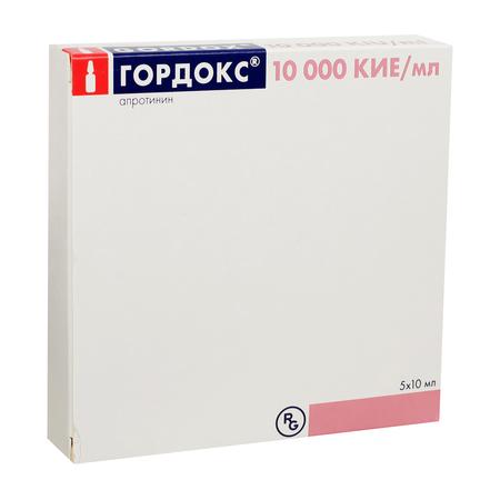 Фото Гордокс, раствор для в/в введения 10000 КИЕ/мл, ампулы 10 мл, 5 шт.