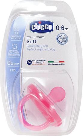 Фото Пустышка Chicco Physio Soft силиконовая ортодонтическая 0-6 месяцев (розовая)