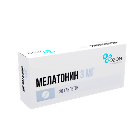 Фото Мелатонин таблетки, покрытые пленочной оболочкой 3 мг, 20 шт.