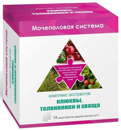 Фото Комплекс экстрактов Клюквы, Толокнянки и Хвоща, пакетики, 14 шт.