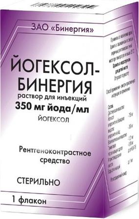 Фото Йогексол-Бинергия, раствор для инъекций 350 мг йода/мл, 100 мл