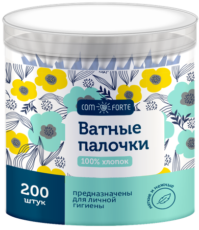 Фото Ватные палочки ComForte, стакан, 200 шт.