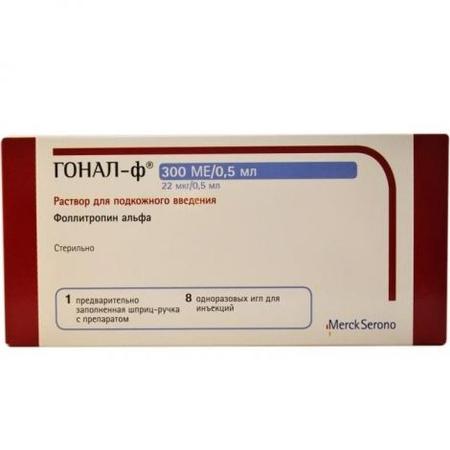Фото Гонал-Ф, раствор для п/к введения 22 мкг/0,5 мл, шприц-ручка 0,5 мл (+ одноразовые иглы, 8 шт.)