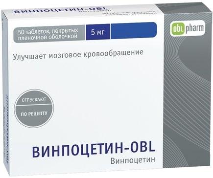 Фото Винпоцетин-OBL, таблетки покрыт. плен. об. 5 мг, 50 шт.