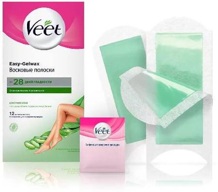 Фото Veet, полоски для депиляции (для сухой кожи) Easy Gel-wax (с ароматом зеленого чая), 12 шт.