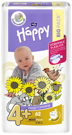 Фото Подгузники для детей Белла Бейби Хэппи Макси Плюс (9-20 кг), 62 шт.