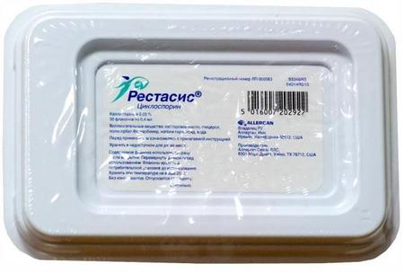 Фото Рестасис, капли глазные 0.05%, флаконы 0.4 мл, 30 шт.
