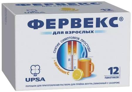 Фото Фервекс, порошок (лимонный с сахаром), 12 пакетиков