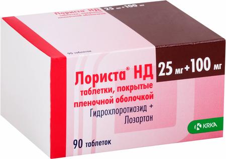 Фото Лориста НД, таблетки покрыт. плен. об. 25 мг+100 мг, 90 шт.