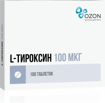 Фото L-тироксин, таблетки 100 мкг, 100 шт.