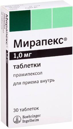 Фото Мирапекс, таблетки 1 мг, 30 шт.