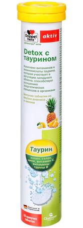 Фото Доппельгерц Актив Детокс с таурином, таблетки шипучие (ананас/лимон), 15 шт.