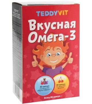 Фото TeddyVit Вкусная Омега-3, жевательные пастилки (вишня-мультифрукт), 80 шт.