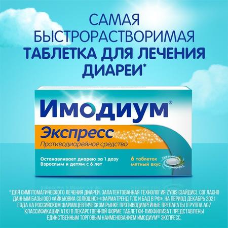 Фото Имодиум Экспресс, таблетки-лиофилизат 2 мг, 6 шт.