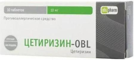 Фото Цетиризин-OBL, таблетки покрыт. плен. об. 10 мг, 10 шт.