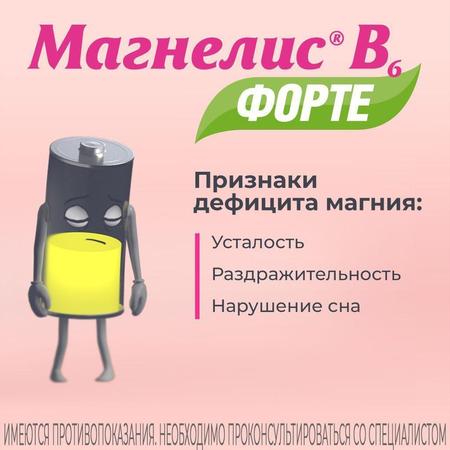 Фото Магнелис В6 Форте, таблетки покрыт. плен. об. 100 мг+10 мг, 30 шт.