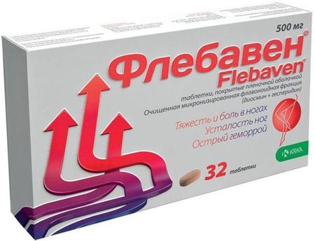 Фото Флебавен, таблетки покрыт. плен. об. 500 мг, 32 шт.