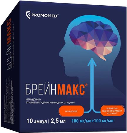 Фото Брейнмакс р-р в/в, в/м введ 100 мг/мл +100 мг/мл амп 2,5 мл х10