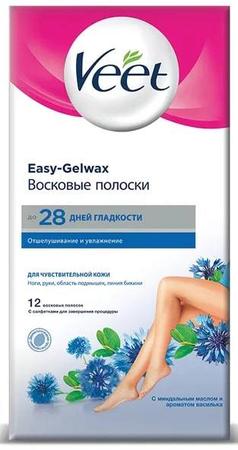 Фото Veet Easy Gel-wax, полоски восковые для депиляции (для чувствительной кожи, с ароматом василька), 12 шт.