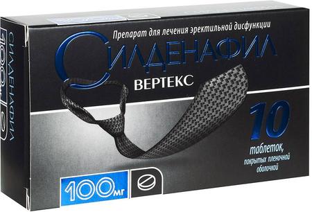 Фото Силденафил Вертекс, таблетки покрыт. плен. об. 100 мг, 10 шт.
