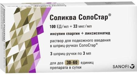 Фото Соликва Солостар, раствор для подкожного введения 100 ЕД+33 мкг/мл, шприц-ручки 3 мл, 3 шт.