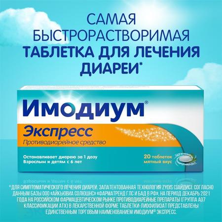 Фото Имодиум Экспресс, таблетки-лиофилизат 2 мг, 20 шт.