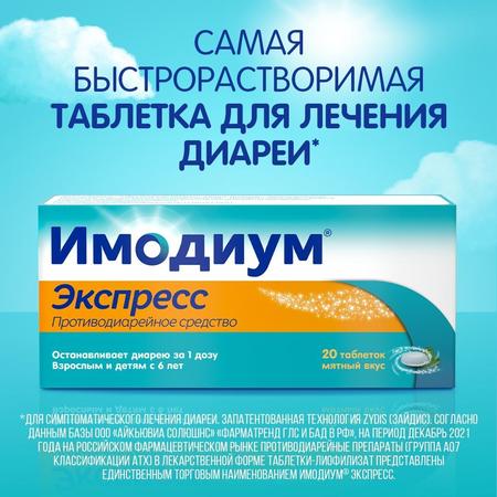 Фото Имодиум Экспресс, таблетки-лиофилизат 2 мг, 20 шт.