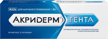 Фото Акридерм Гента, мазь 0.05%+0.1%, 30 г