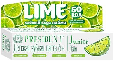 Фото ПрезиДент Юниор, зубная паста (лайм, 6+), 50 г