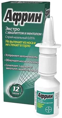 Фото Африн Экстро с эвкалиптом и ментолом, спрей назальный 0.05%, 15 мл