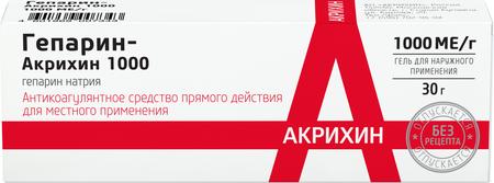 Фото Гепарин-Акрихин 1000, гель 1000МЕ, 30 г