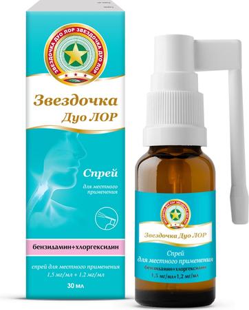 Фото Звездочка Дуо Лор, спрей (1,5 мг/мл +1,2 мг/мл), флакон с насадкой-распылителем 30 мл