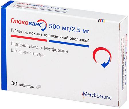 Фото Глюкованс, таблетки покрыт. плен. об. 2.5 мг+500 мг, 30 шт.