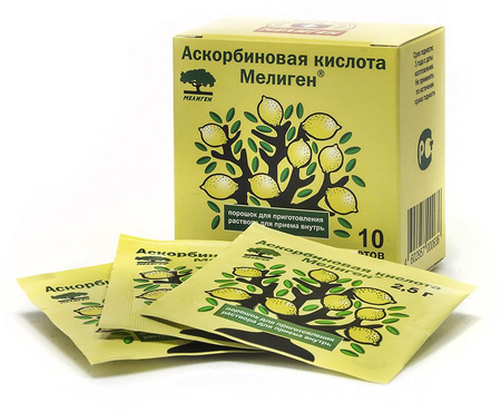 Фото Аскорбиновая кислота Мелиген, порошок, пакетик 2.5 г