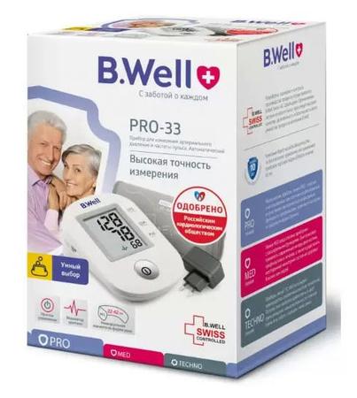 Фото Тонометр B.Well PRO-33 (размер M-L, 22-42 см) автоматический с адаптером