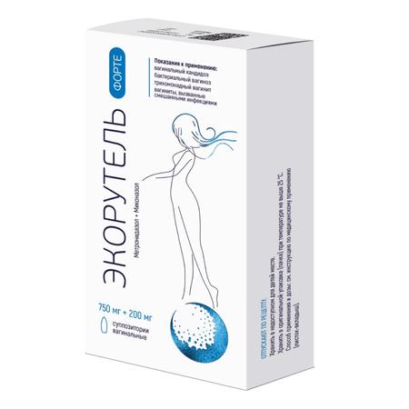 Фото Экорутель Форте, суппозитории вагинальные 750 мг+200 мг, 7 шт.