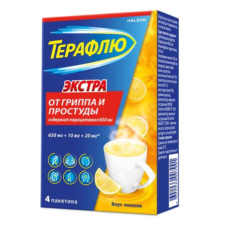 Фото ТераФлю, жаропонижающее обезболивающее средство от симптомов гриппа и простуды, 4 шт.