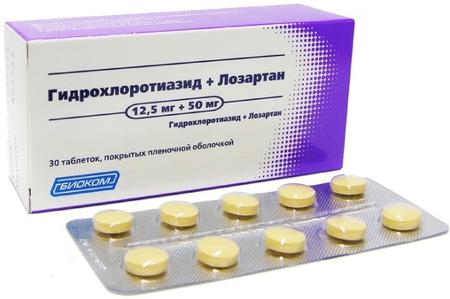 Фото Гидрохлортиазид + Лозартан, таблетки покрыт. плен. об. 12.5 мг+50 мг (Биоком), 30 шт.