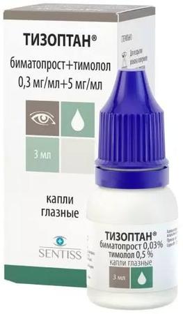 Фото Тизоптан, капли глазные 0.3мг/мл+5мг/мл, 3 мл