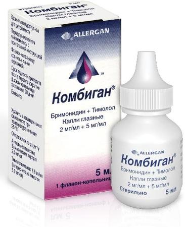 Фото Комбиган, капли глазные 2 мг+5 мг/мл, 5 мл.