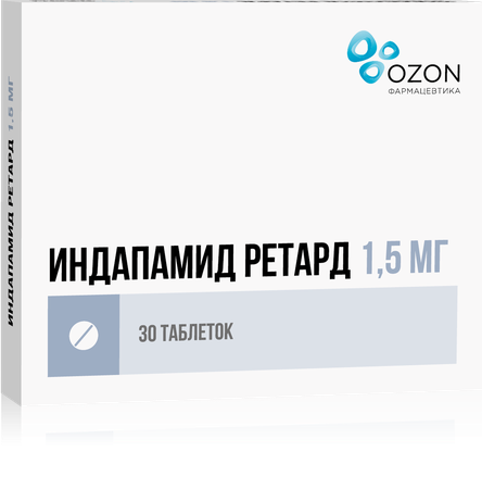 Фото Индапамид ретард, таблетки пролонг. покрыт. плен. об. 1.5 мг (Озон), 30 шт.