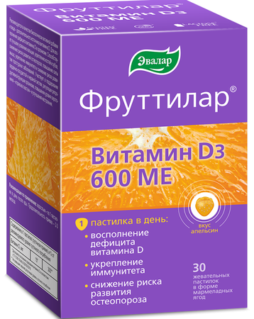 Фото ФРУТТИЛАР Витамин Д3 600 МЕ, пастилки жевательные, 30 шт.